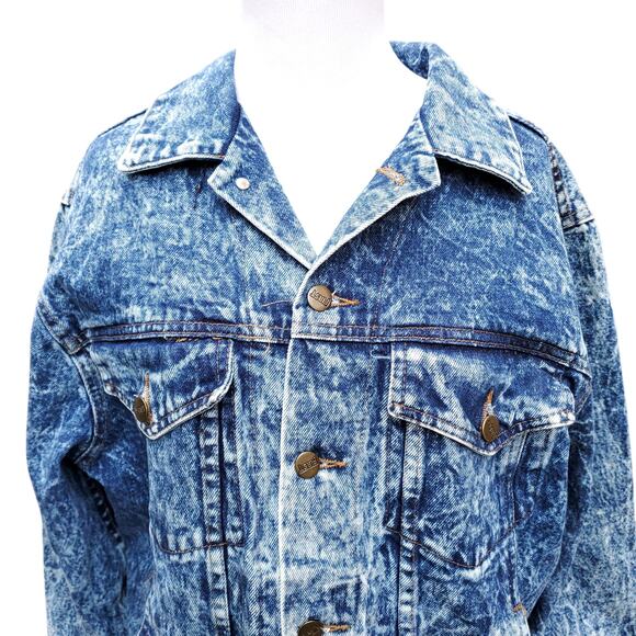 Vintage FIRST Brand Acid Wash Denim Jean Jacket Sz Large 80s 1980s 90s Rad - Picture 2 of 11